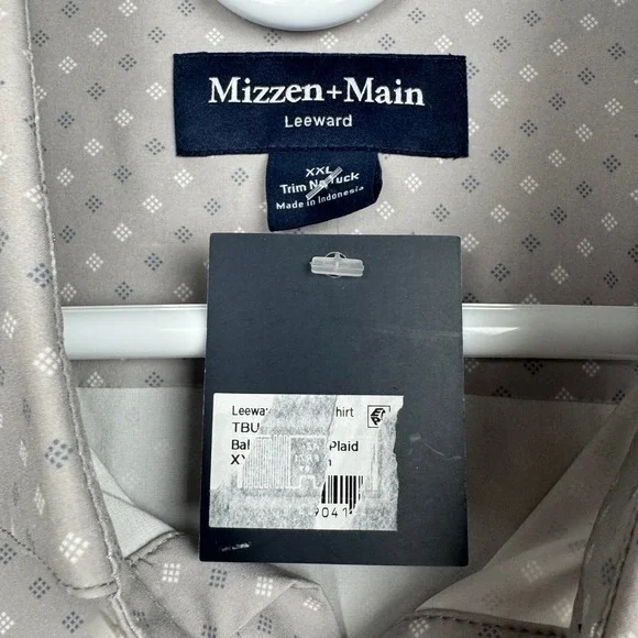 Mizzen+Main Leeward Performance Shirt XXL Trim No Tuck Grey Geometric 1WS-1903